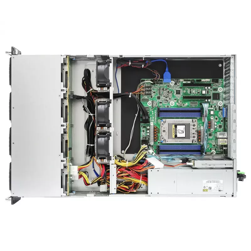 Servera bāzes sistēma ASRock 2U12L2S-SIENA (2U) — AMD SoC, Socket SP6, 12×3,5 collu + 2×2,5 collu nodalījumi, 800 W barošanas bloks, DDR5 līdz 96 GB