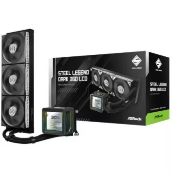CPU dzesētājs ASROCK Steel Legend Dark 360 LCD — 360 mm AIO šķidruma dzesētājs ar LCD displeju
