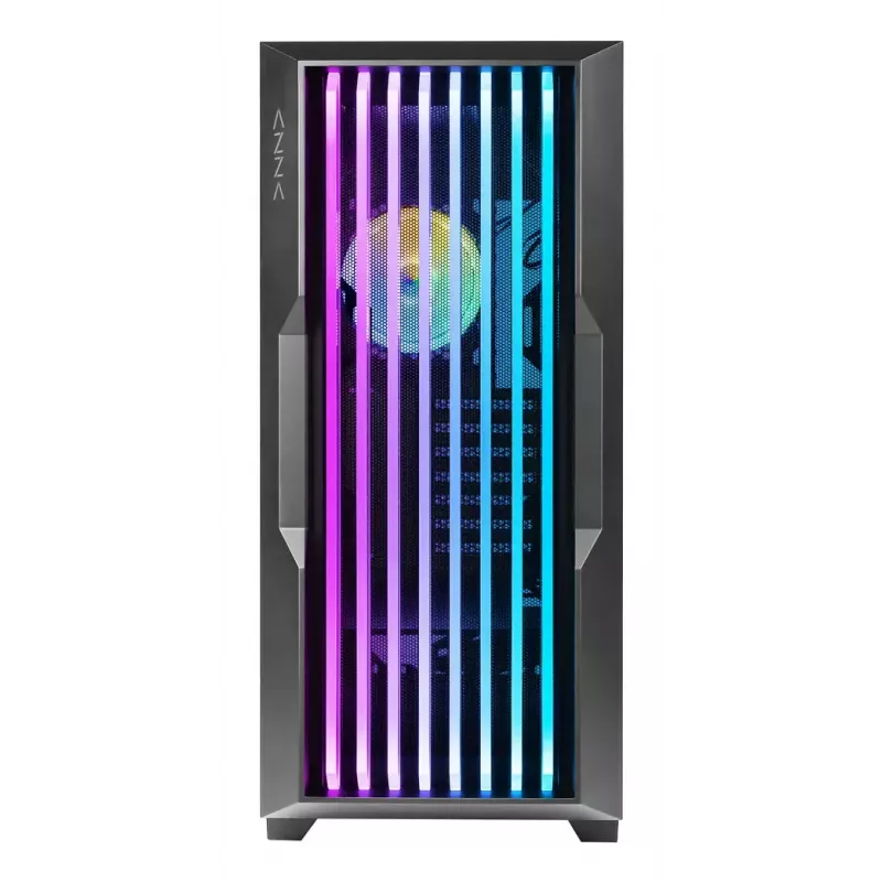 AZZA Guardian Glass Midi Tower datora korpuss — melns, ATX/Micro‑ATX/ITX/EATX, atbalsta 3,5 collas ×2 / 2,5 collas ×4, priekšējos 120/140 mm ventilatorus