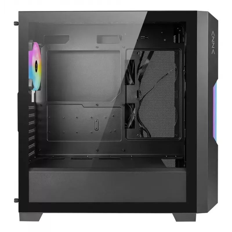 AZZA Guardian Glass Midi Tower datora korpuss — melns, ATX/Micro‑ATX/ITX/EATX, atbalsta 3,5 collas ×2 / 2,5 collas ×4, priekšējos 120/140 mm ventilatorus