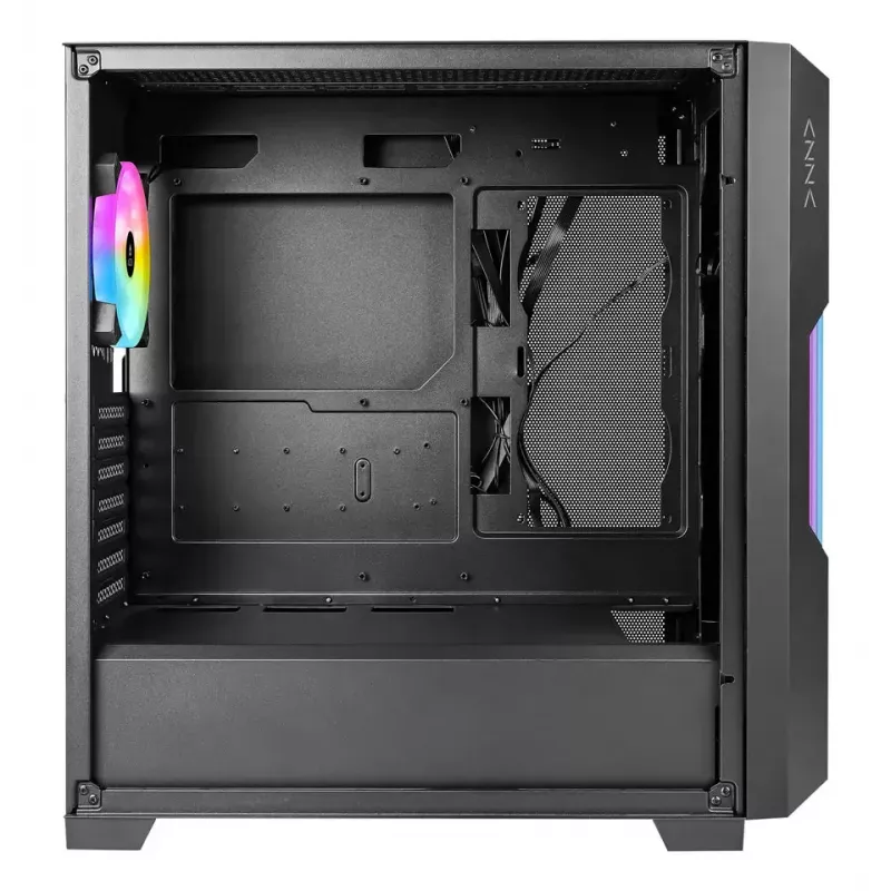 AZZA Guardian Glass Midi Tower datora korpuss — melns, ATX/Micro‑ATX/ITX/EATX, atbalsta 3,5 collas ×2 / 2,5 collas ×4, priekšējos 120/140 mm ventilatorus
