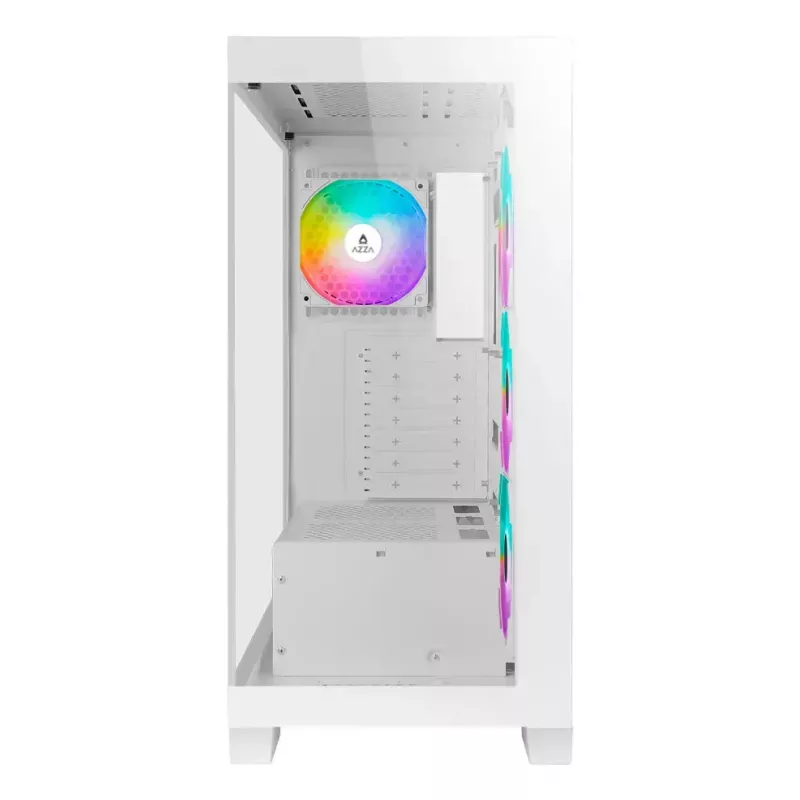 PC Midi Tower AZZA Cove (CSAZ-570W) — Melns, ATX/Micro-ITX/ITX, 3x120 mm sānu ventilatori, 1x120 mm aizmugurējais ventilators, atbalsta 2,5 collu un 3,5 collu diskus