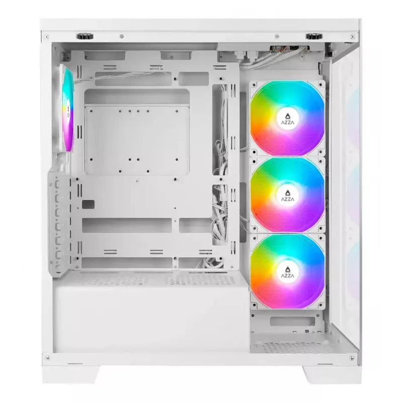 PC Midi Tower AZZA Cove (CSAZ-570W) — Melns, ATX/Micro-ITX/ITX, 3x120 mm sānu ventilatori, 1x120 mm aizmugurējais ventilators, atbalsta 2,5 collu un 3,5 collu diskus