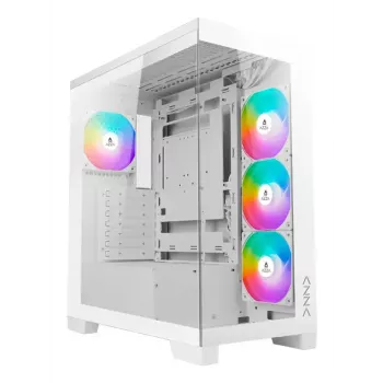 PC Midi Tower AZZA Cove (CSAZ-570W) — Melns, ATX/Micro-ITX/ITX, 3x120 mm sānu ventilatori, 1x120 mm aizmugurējais ventilators, atbalsta 2,5 collu un 3,5 collu diskus