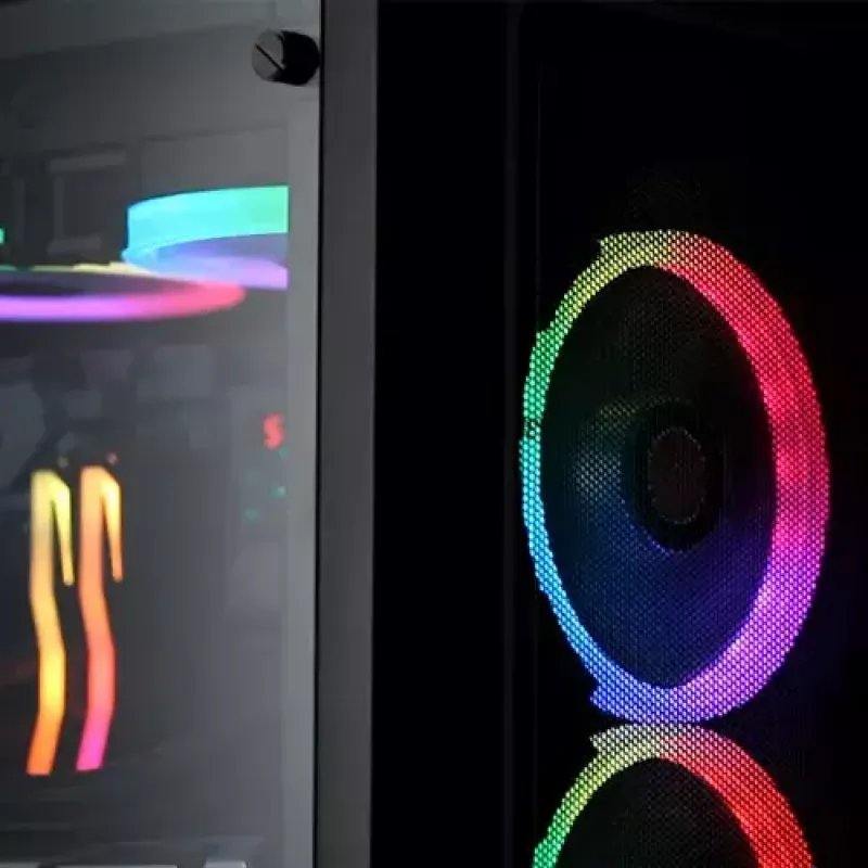 PC Midi Tower korpuss RAIJINTEK Ponos MS — melns, atbalsta 120/140 mm priekšējos ventilatorus, 1× 120 mm aizmugurējo, HDD 3,5 collu, SSD 2,5 collu, 210×442×485 mm