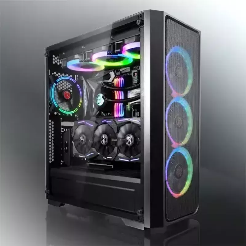 PC Midi Tower korpuss RAIJINTEK Ponos MS — melns, atbalsta 120/140 mm priekšējos ventilatorus, 1× 120 mm aizmugurējo, HDD 3,5 collu, SSD 2,5 collu, 210×442×485 mm