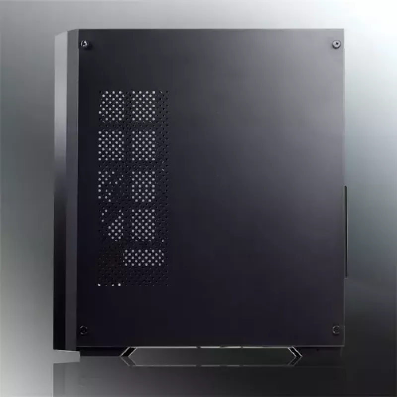 PC Midi Tower korpuss RAIJINTEK Ponos MS — melns, atbalsta 120/140 mm priekšējos ventilatorus, 1× 120 mm aizmugurējo, HDD 3,5 collu, SSD 2,5 collu, 210×442×485 mm