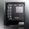 PC Midi Tower korpuss RAIJINTEK Ponos MS — melns, atbalsta 120/140 mm priekšējos ventilatorus, 1× 120 mm aizmugurējo, HDD 3,5 collu, SSD 2,5 collu, 210×442×485 mm
