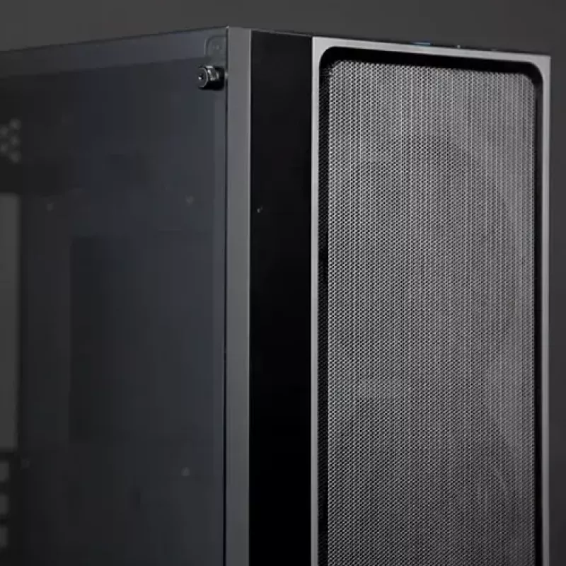 PC Midi Tower korpuss RAIJINTEK Ponos MS — melns, atbalsta 120/140 mm priekšējos ventilatorus, 1× 120 mm aizmugurējo, HDD 3,5 collu, SSD 2,5 collu, 210×442×485 mm