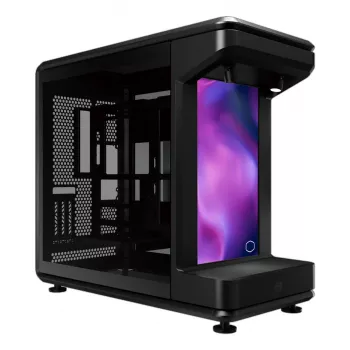 PC Full Tower case Cooler Master MasterFrame 360 STAGE LCD — Melns/Transparent, 15.6 inch (39.6 cm) 1920×1080 LCD, ATX PSU, supports 120/140/180/200 mm fans, 120–360 mm radiators