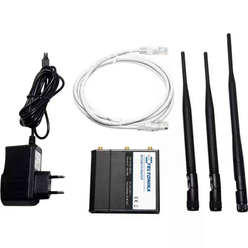Šūnu tīkla maršrutētājs Teltonika RUT240 — 4G LTE, 3 ārējās antenas, 2 Fast Ethernet porti, Wi‑Fi 4 (802.11n) 150 Mbps