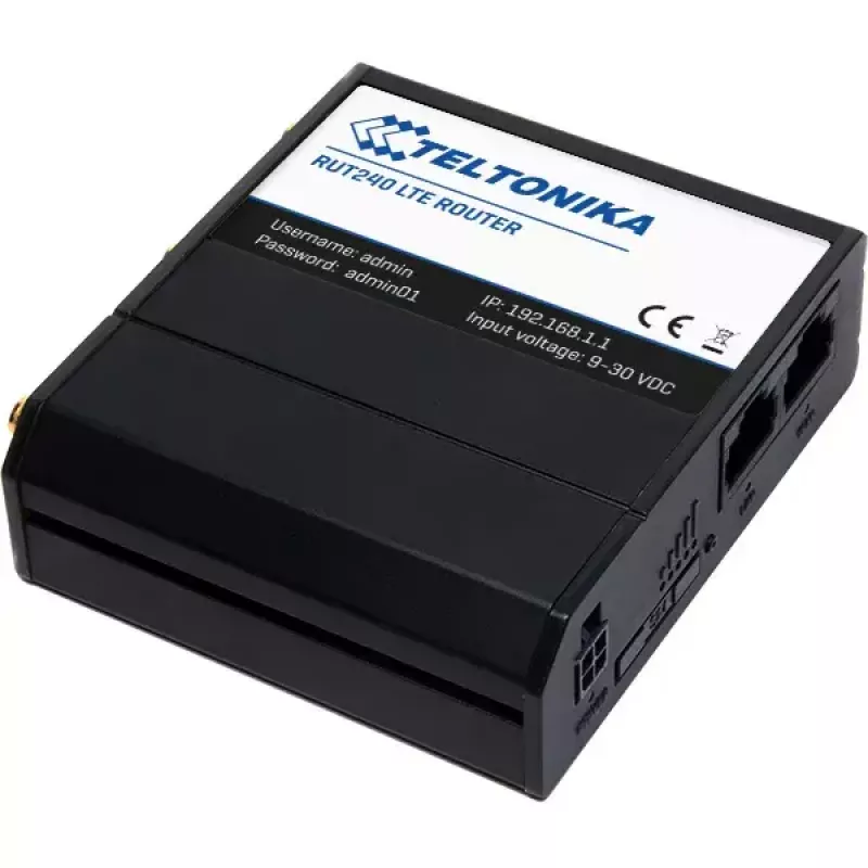 Šūnu tīkla maršrutētājs Teltonika RUT240 — 4G LTE, 3 ārējās antenas, 2 Fast Ethernet porti, Wi‑Fi 4 (802.11n) 150 Mbps