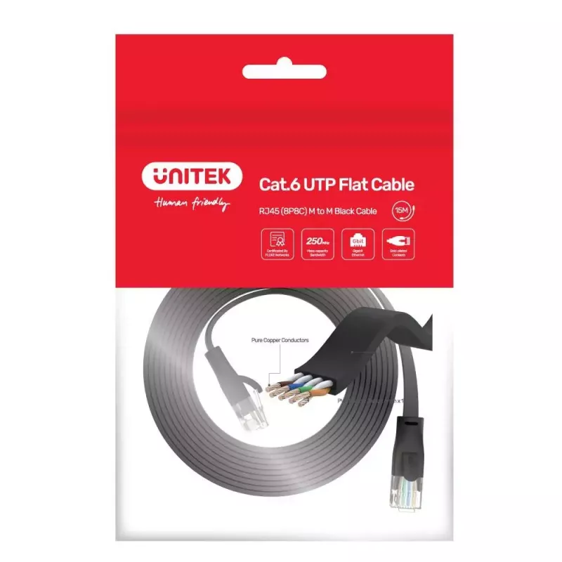 Ethernet kabelis UNITEK Cat 6 UTP RJ45 20m Melns
