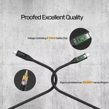 USB4 Gen 2x2 USB C kabelis Unitek C14100BK-0.8M — 0,8 m, USB-C uz USB-C, 40 Gbit/s, melns