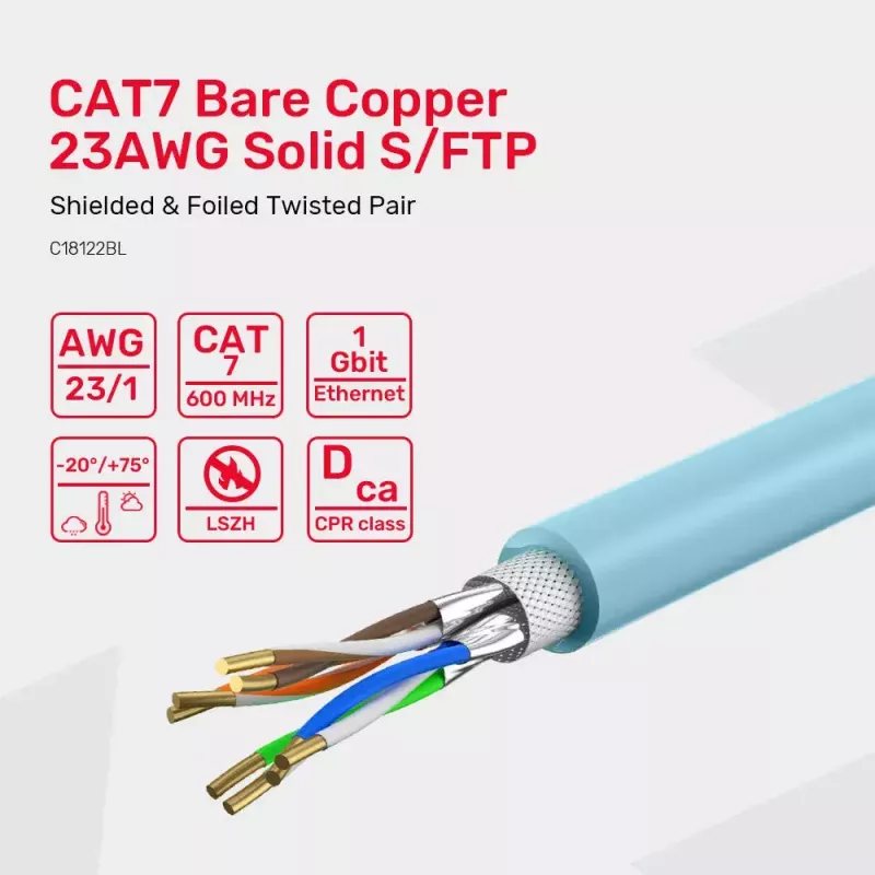 Tīkla kabelis UNITEK C18122BL RJ45 Cat7 305 m zils