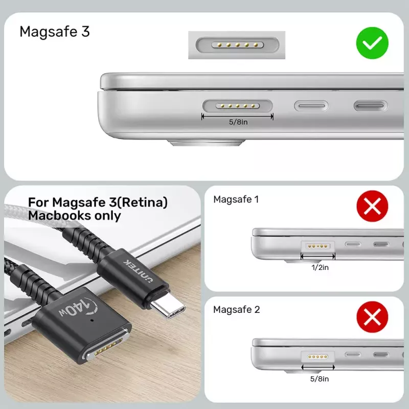 Strāvas kabelis UNITEK C14121BK-1M melns MagSafe 3 USB C 1m 28V 5A