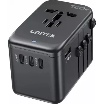 Ceļojumu lādētājs Unitek P1123ABK01 — Unitek PD 100W, vairāku reģionu EU/US/UK/AUS spraudnis