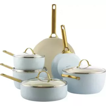 Pannu komplekts GreenPan CC008485-001 — jaukts virtuves piederumu komplekts, 6 gab., zilā un zelta krāsā