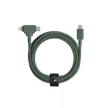 USB-C uz USB-C / Lightning kabelis Native Union Belt kabelis Duo, 1,5 m, zaļš