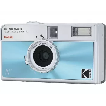 35mm filmu kamera Kodak EKTAR H35N Glazed Blue — Point-and-Shoot, fiksēts objektīvs