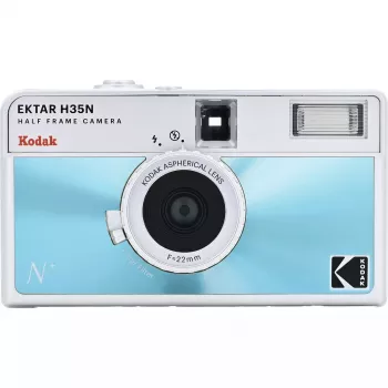 35mm filmu kamera Kodak EKTAR H35N Glazed Blue — Point-and-Shoot, fiksēts objektīvs