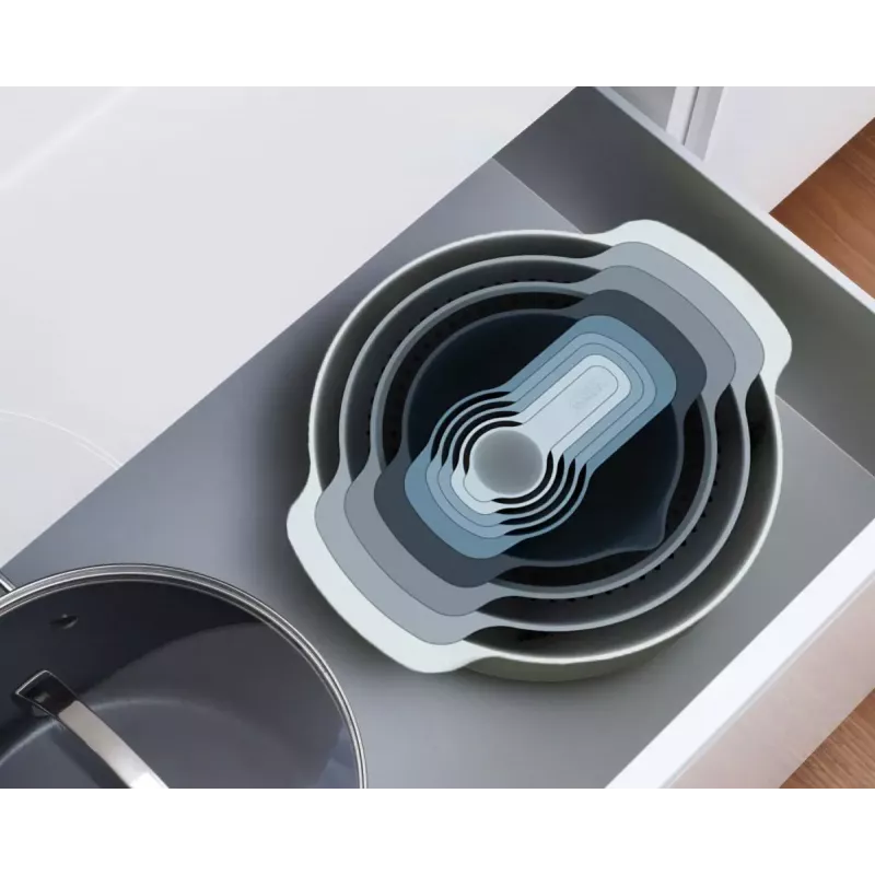 Joseph Joseph Nest Stackable zils un pelēks 4,5 l bļoda 1,65 l siets
