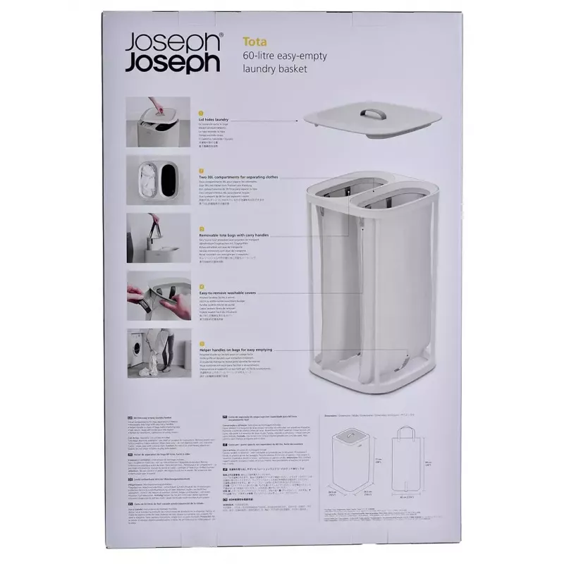 Veļas grozs Joseph Joseph Tota 60L Ecru – 60 litru ietilpība, ventilējams augsts veļas maiss