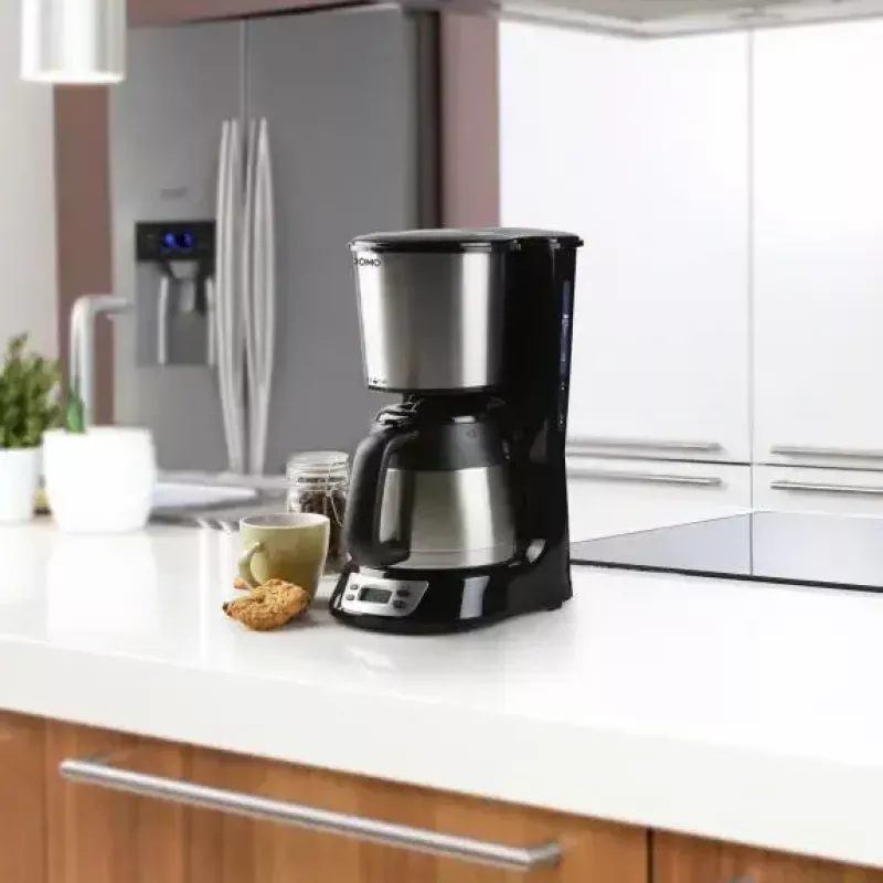 Pilienu kafijas automāts Domo DO709K — pusautomātisks, 1 L ūdens tvertne, 8 tasīšu krūze, LCD, nerūsējošais tērauds/melns