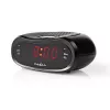 Digitālais modinātājpulkstenis Nedis CLAR001BK — LED displejs, ovāls, 130×60×100 mm, 220–240 V, FM/AM, melns
