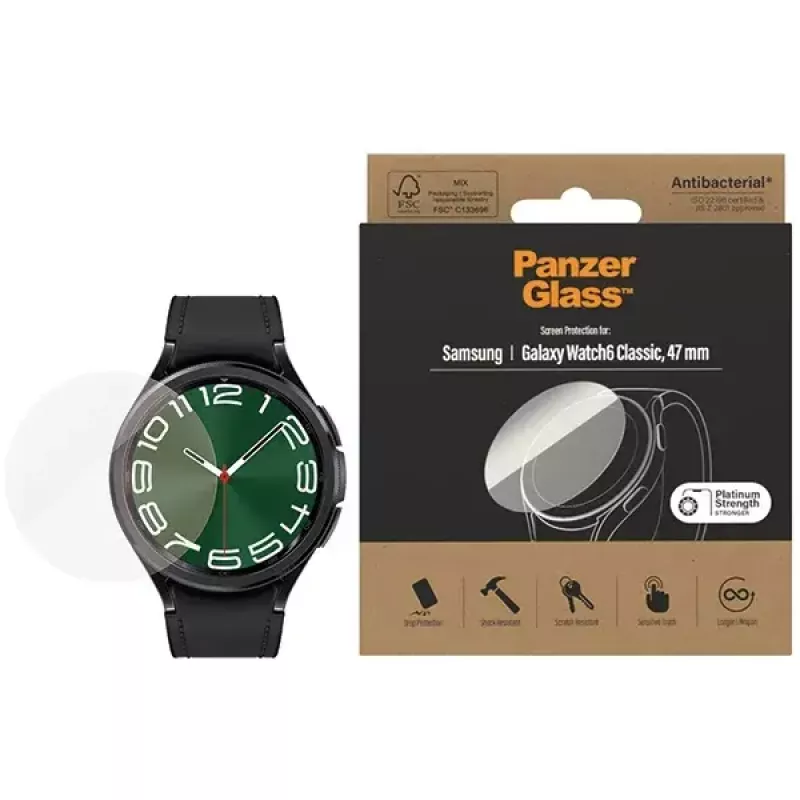 Ekrāna aizsargs PanzerGlass Samsung Galaxy Watch6 Classic 47mm — antibakteriāla stikla plēve