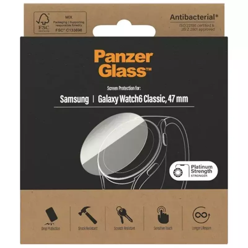 Ekrāna aizsargs PanzerGlass Samsung Galaxy Watch6 Classic 47mm — antibakteriāla stikla plēve