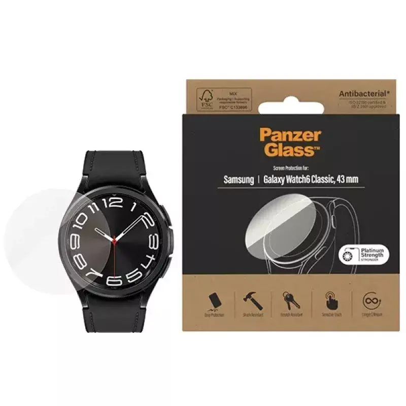 PanzerGlass ekrāna aizsargs Samsung Galaxy Watch6 43mm AB – rūdīts stikls, modelis 3685
