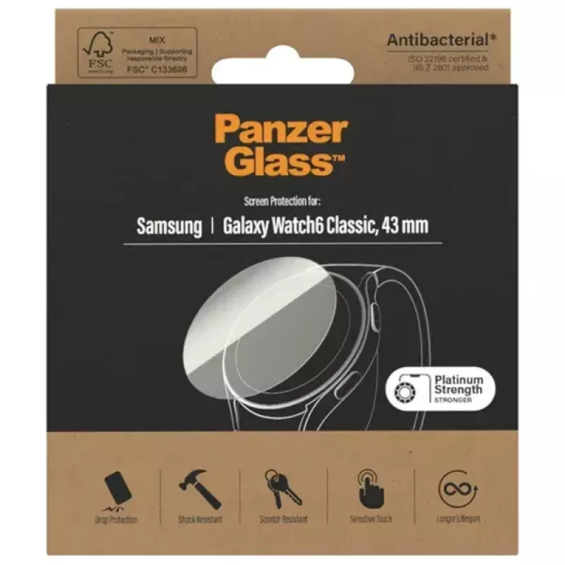PanzerGlass ekrāna aizsargs Samsung Galaxy Watch6 43mm AB – rūdīts stikls, modelis 3685