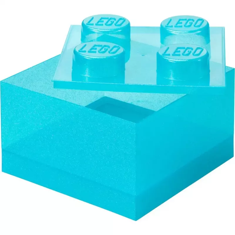 Storage Brick 4 Top Lid Glitter by room copenhagen — gaiši zils/caurspīdīgs LEGO stila uzglabāšanas kaste