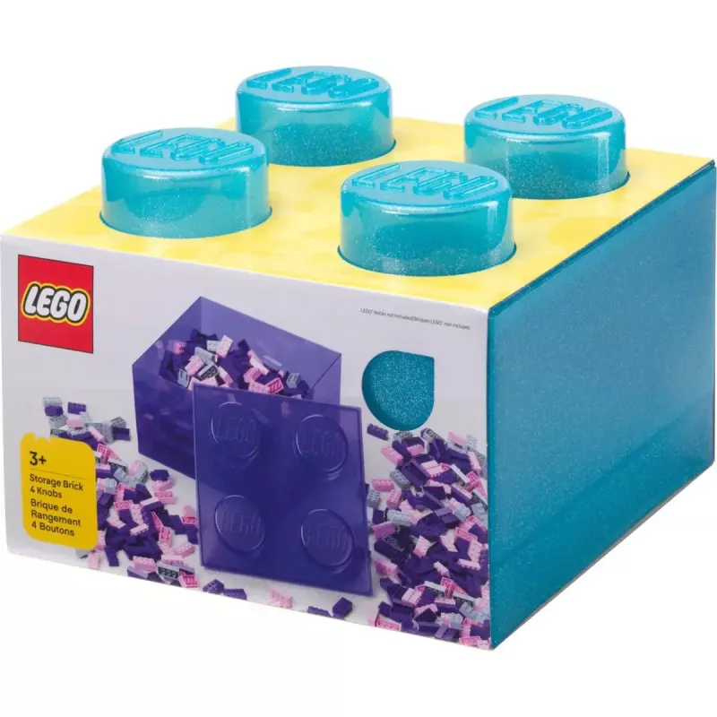 Storage Brick 4 Top Lid Glitter by room copenhagen — gaiši zils/caurspīdīgs LEGO stila uzglabāšanas kaste