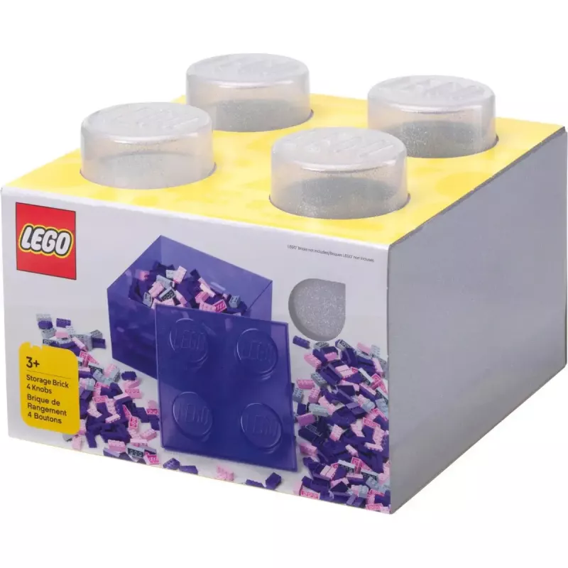 Storage Brick 4 Top Lid Glitter (caurspīdīgs), ražotājs room copenhagen — ar LEGO saderīga uzglabāšanas kaste, 4 kniedes, caurspīdīgs mirdzums
