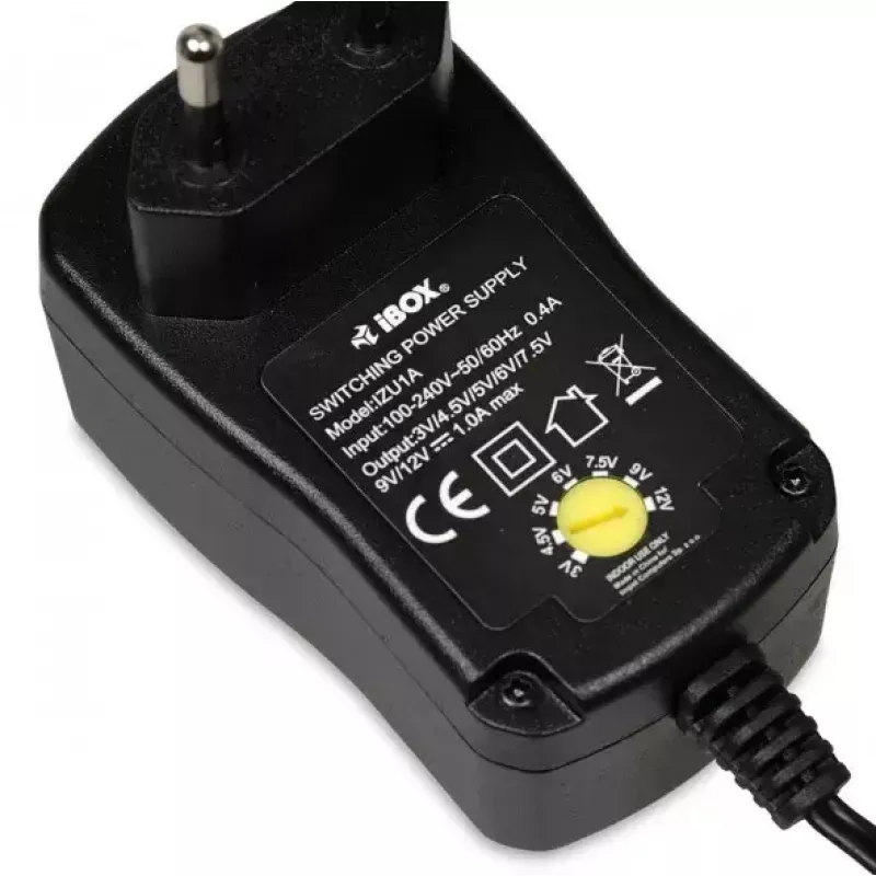 Barošanas adapteris IBOX IZU1A iekštelpām 100–240 V melns, 75×35×43 mm