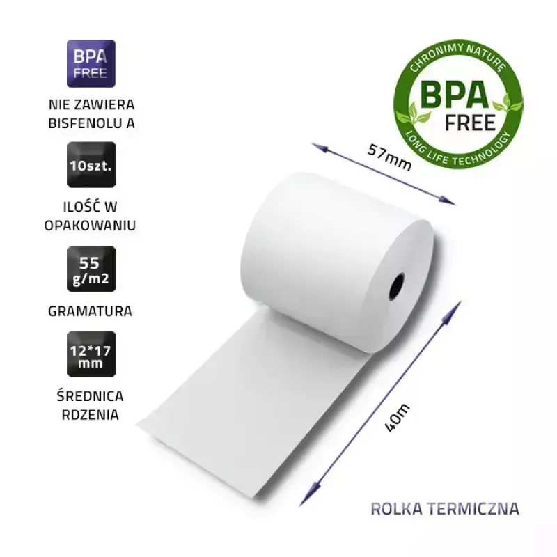 Termorullis QOLTEC 57 x 40 mm 55 g/m² BPA nesaturošs — QOLTEC 51897