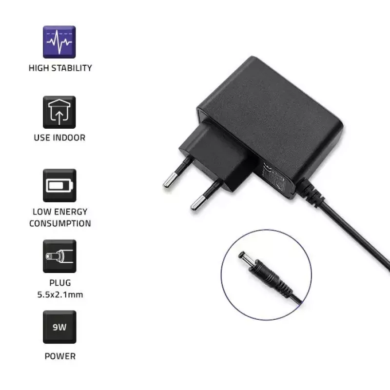 Barošanas adapteris QOLTEC 52412 — 9 W (9 V 1 A) ārējais adapteris portatīvajām ierīcēm