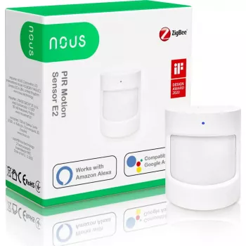 Kustības sensors Nous E2 ZigBee PIR, noteikšanas diapazons 8 m, skata leņķis 120°