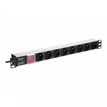 Strāvas sadales bloks NETRACK 125-19-02, 19 collu 1U, 230 V 16 A, 8 rozetes, alumīnijs