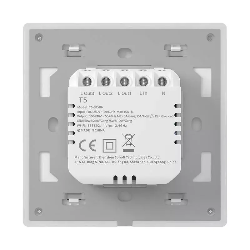 Pie sienas stiprināms Sonoff viedais WiFi skārienjutīgais slēdzis TX T5 2C 2 kanāli, skārienpaneļi divām ķēdēm