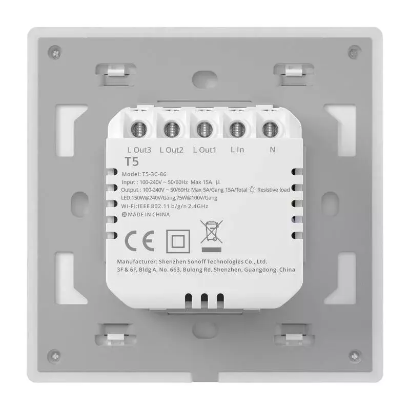 Pie sienas stiprināms viedais Wi-Fi skārienjutīgais slēdzis Sonoff T5 4C 4 kanālu (T5-4C-86)