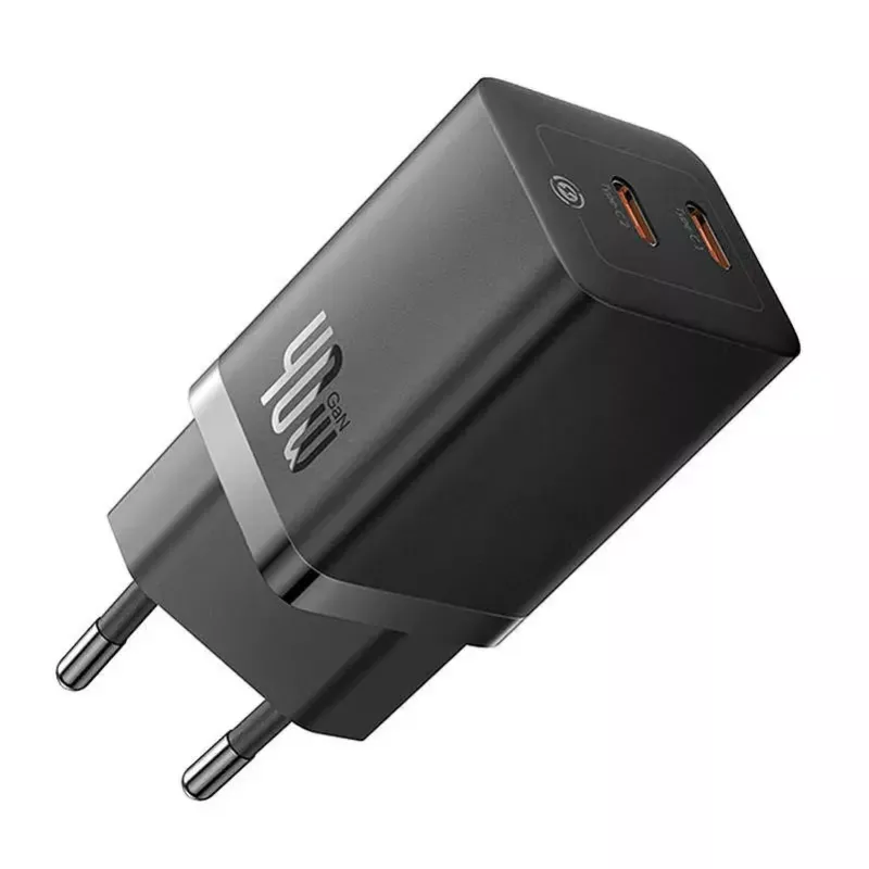 Baseus sienas lādētājs GaN5 40W, 2x USB C (melns)