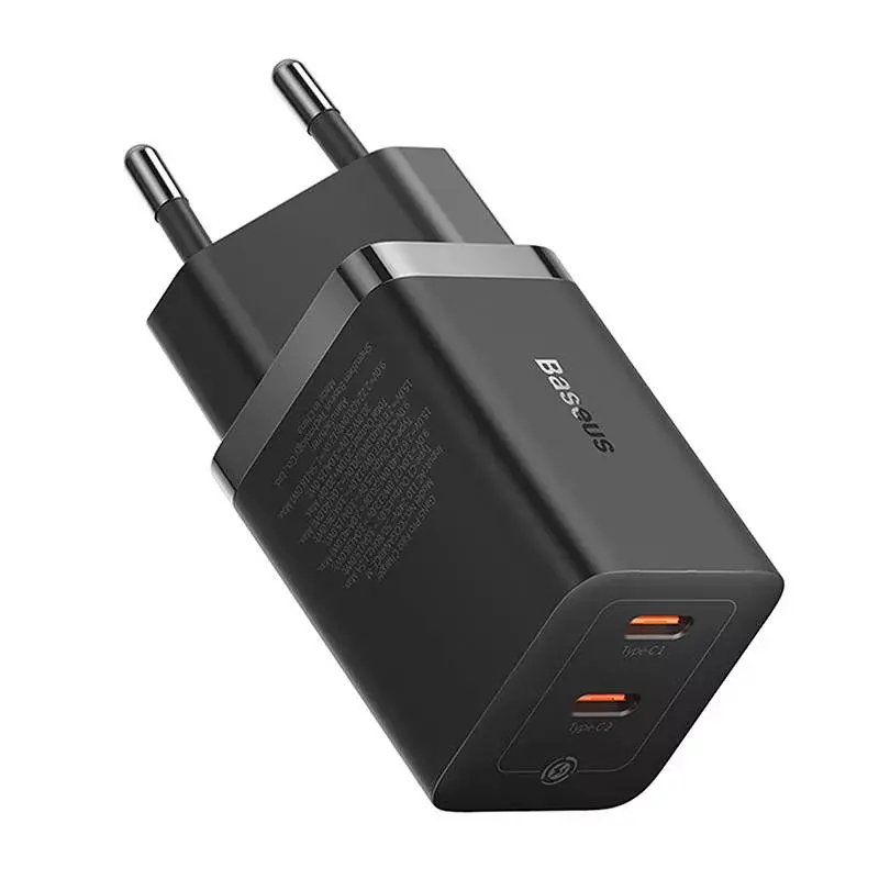Baseus sienas lādētājs GaN5 40W, 2x USB C (melns)