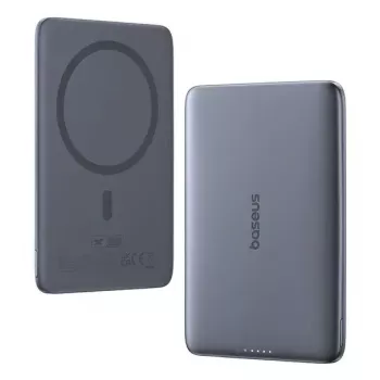 Portatīvs ārējais akumulators Baseus PicoGo Ultra-plāns 5000 mAh, 20 W izeja, bezvadu uzlāde, USB-C, pelēks