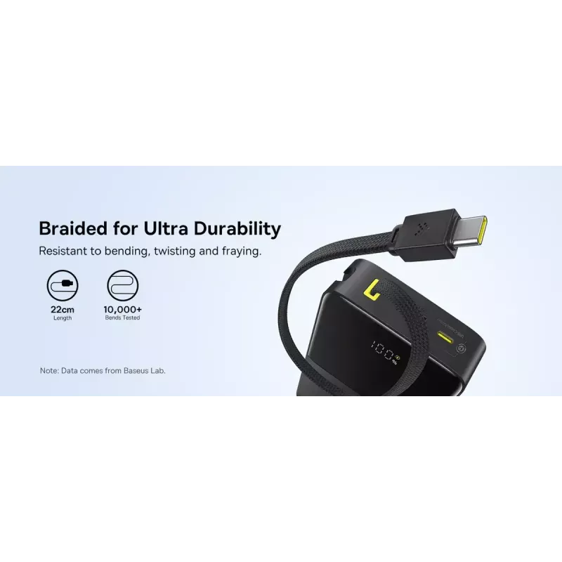 Ārējais akumulators Baseus EnerFill Bipow2 Pro — 20000 mAh, PD 3.0 un QC 3.0, 22,5 W, 1×USB-A + 1×USB-C, melns, līdz 3 ierīcēm
