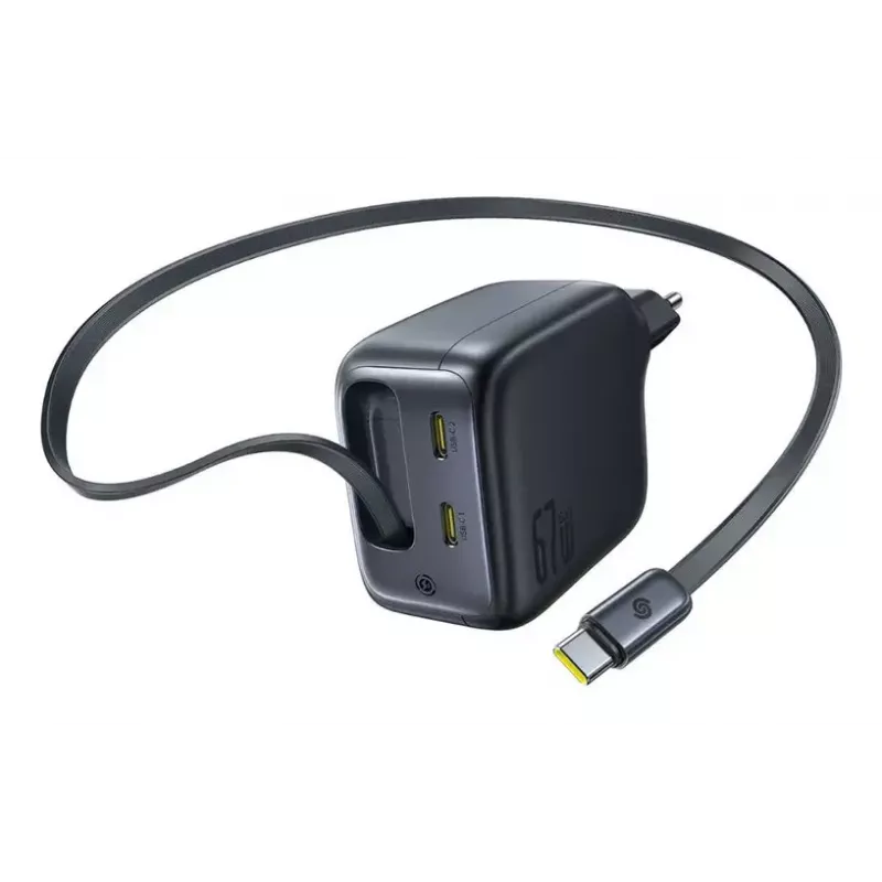 Lādētājs Baseus EnerCore CJ11 Fast Charger 3C 67W — 3× USB-C, maiņstrāvas ieeja, melns