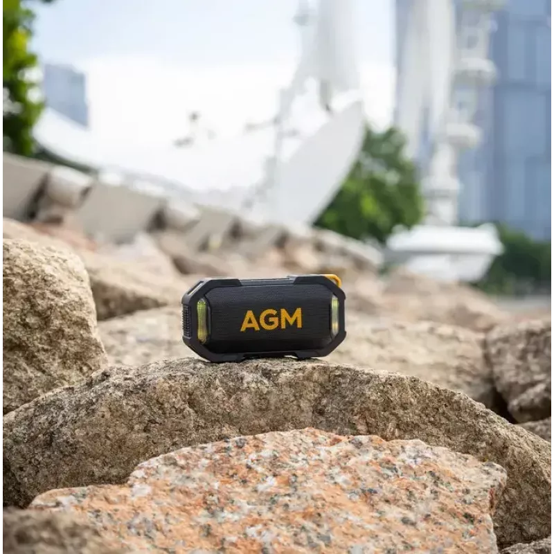 Ballīšu skaļrunis Beafon AGM Mag Rock — bezvadu 8 W, baterija 1800 mAh, līdz 10 h, melns/oranžs, pogu skaļuma regulēšana
