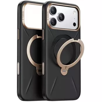 Torras Ostand Spin Vegskin sērijas telefona maciņš iPhone 17 Pro Max, melns